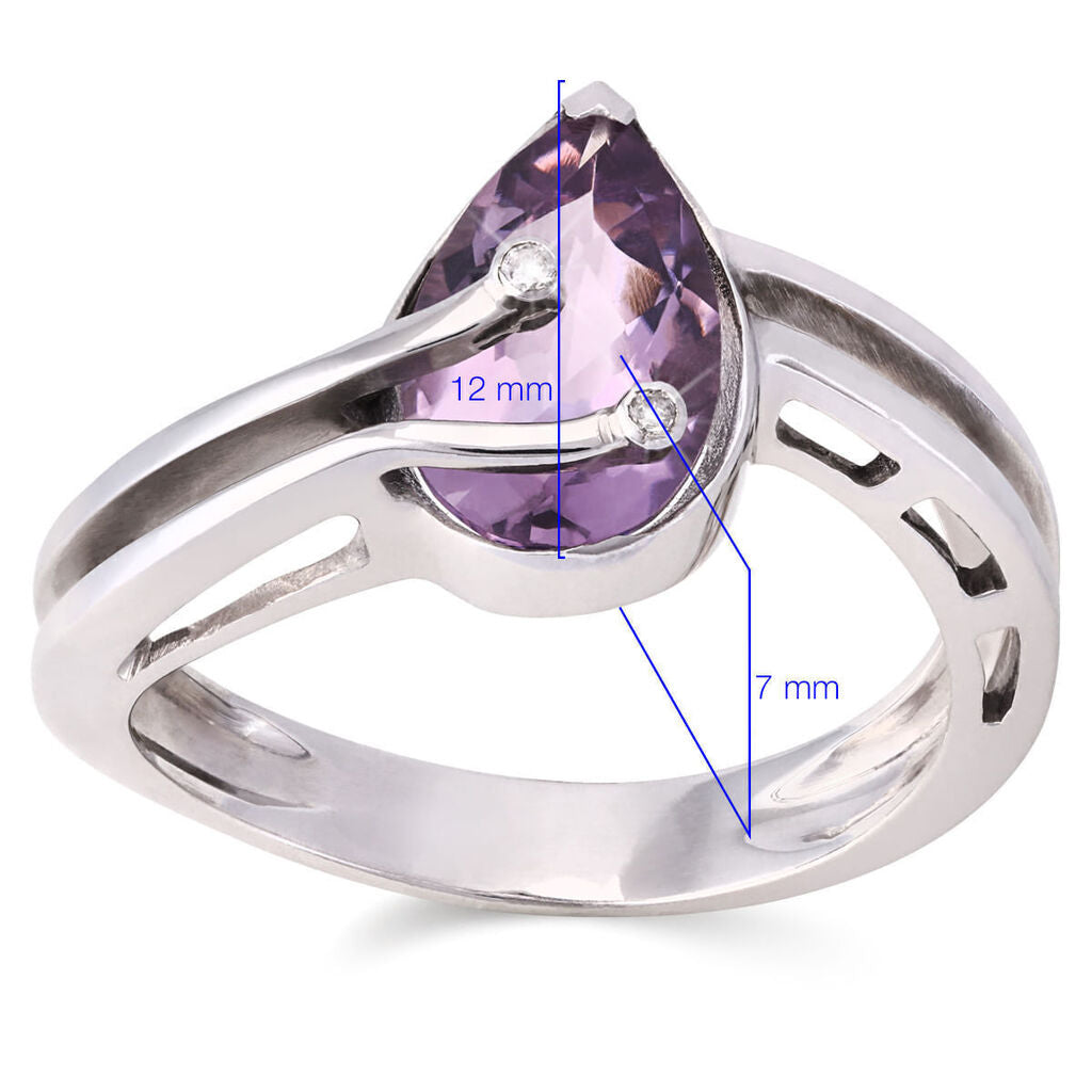 Anel em Ouro Branco  com Ametista e Diamantes