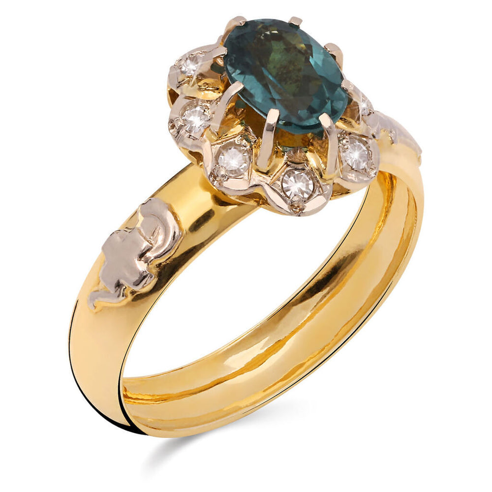 Anel em Ouro Amarelo 18k Formatura com Turmalina Verde e Diamantes
