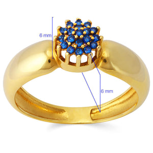 Anel em Ouro Amarelo Chuveiro com Pedra Azul Sintética