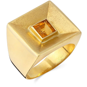 Anel em Ouro Amarelo de Citrino Quadrado