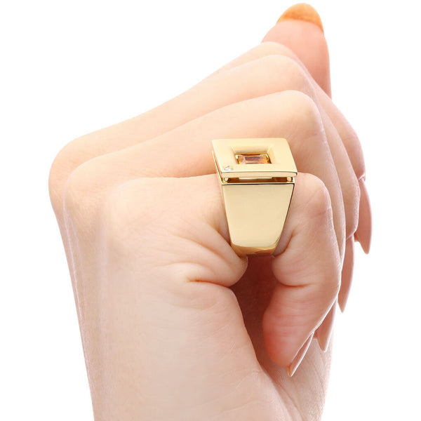 Anel em Ouro Amarelo 18k com Citrino e Diamante