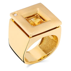 Anel em Ouro Amarelo 18k com Citrino e Diamante