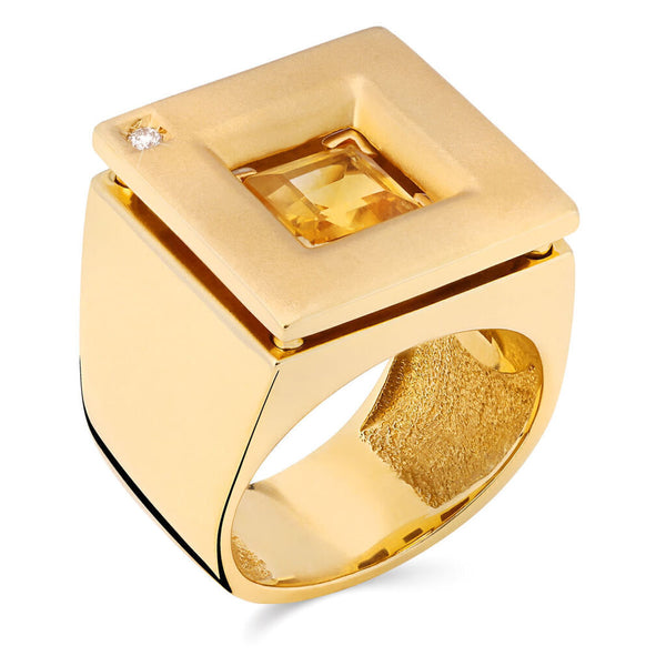 Anel em Ouro Amarelo 18k com Citrino e Diamante