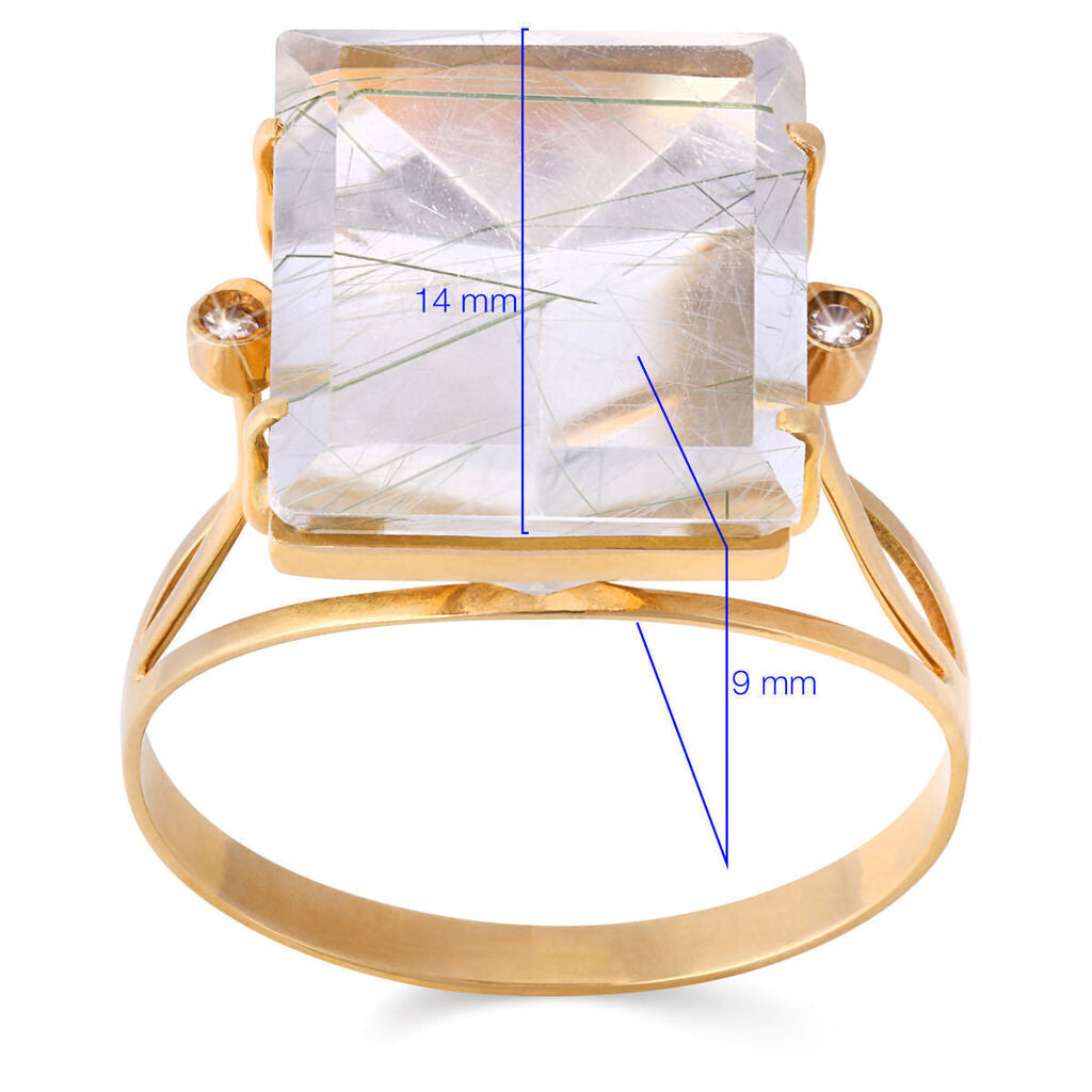 Anel em Ouro Amarelo de Cristal Quartzo Rutilado  e Diamantes