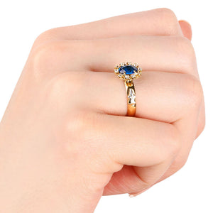 Anel em Ouro Amarelo 18k Formatura Pedras Sinteticas Azul e Brancas