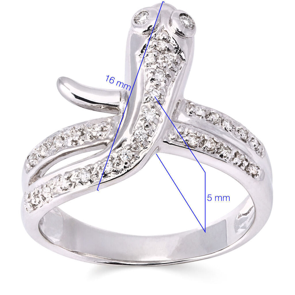 Anel de Ouro Branco Serpente com Diamantes