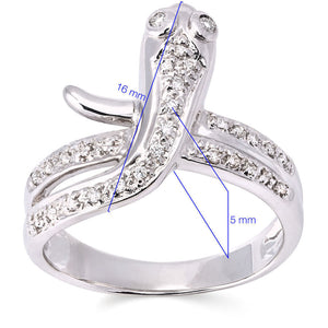 Anel de Ouro Branco Serpente com Diamantes