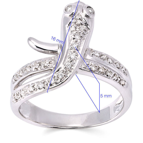Anel de Ouro Branco Serpente com Diamantes