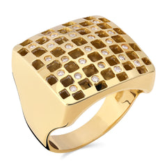 Anel em Ouro Amarelo 18k Quadrado com Diamantes