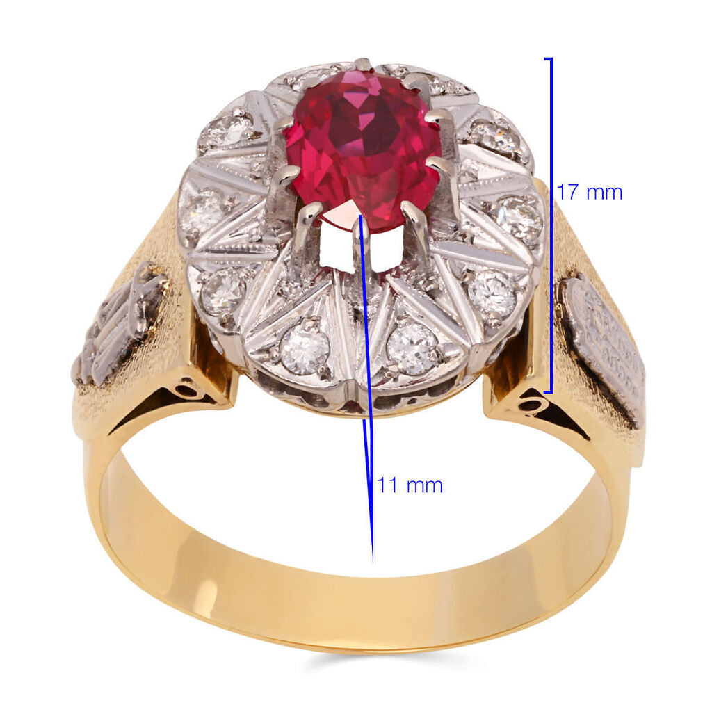 Anel em Ouro Amarelo 18k Formatura com Rubi e Diamantes
