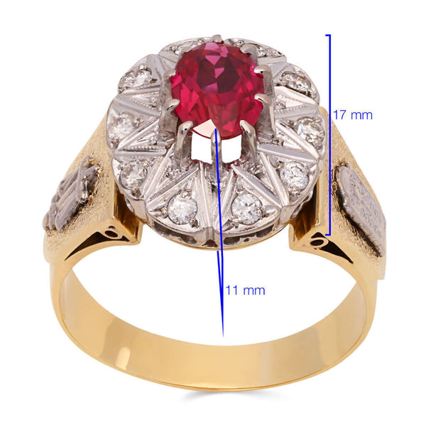Anel em Ouro Amarelo 18k Formatura com Rubi e Diamantes