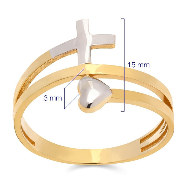 Anel em Ouro Amarelo 18k Mola Cruz e Coração