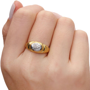 Anel em Ouro Amarelo Com Detalhe em Ouro Branco e Diamantes