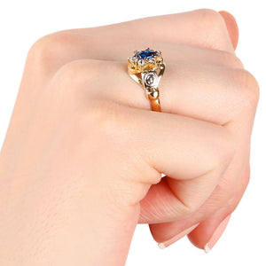 Anel em Ouro Amarelo 18k Formatura com Pedras Azul e Brancas Sinteticas