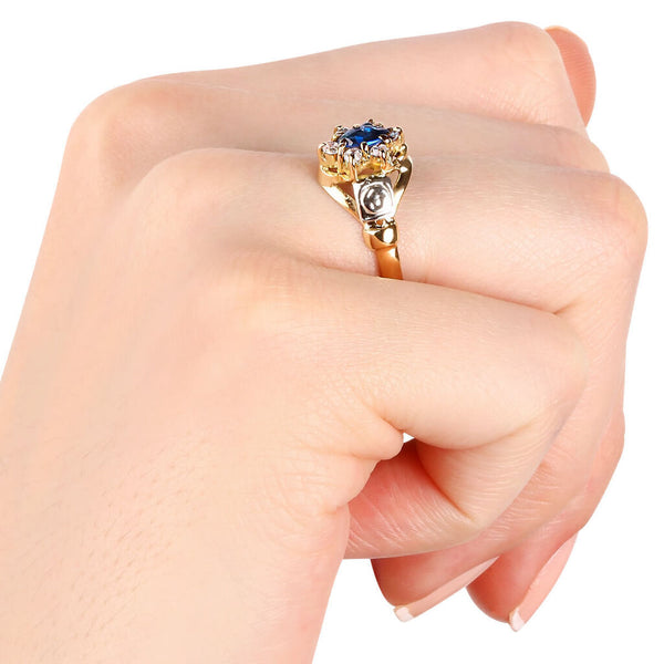 Anel em Ouro Amarelo 18k Formatura com Pedras Azul e Brancas Sinteticas