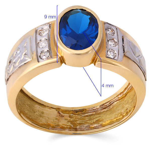 Anel em Ouro Amarelo de Pedra Azul Sintética Oval