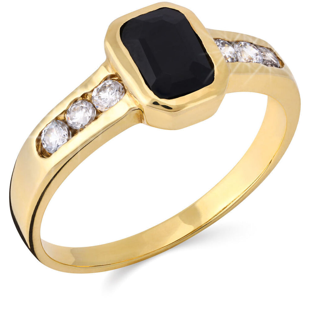 Anel em Ouro Amarelo com Ônix e Zircônias