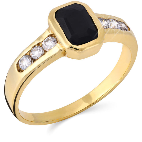 Anel em Ouro Amarelo com Ônix e Zircônias