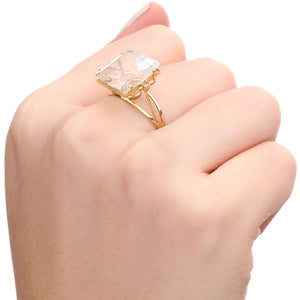Anel em Ouro Amarelo de Cristal Quartzo Rutilado  e Diamantes