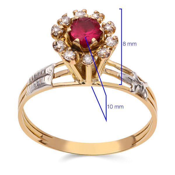 Anel em Ouro Amarelo 18k Formatura Pedra Sintética Vermalha
