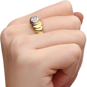 Anel em Ouro Amarelo Com Detalhe em Ouro Branco e Diamantes