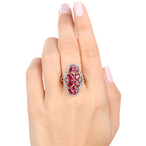 Anel de Prata 925 Floral com Rubis