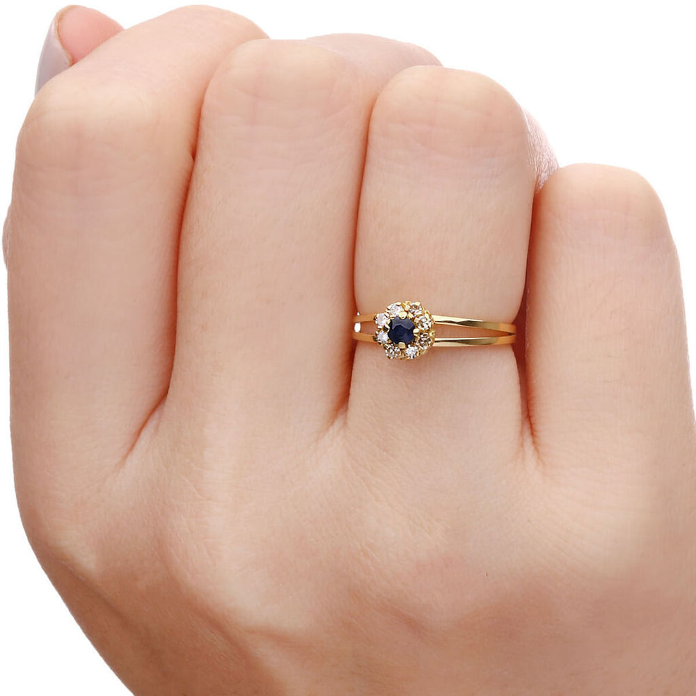 Anel em Ouro Amarelo Chuveiro de Safira com Diamantes