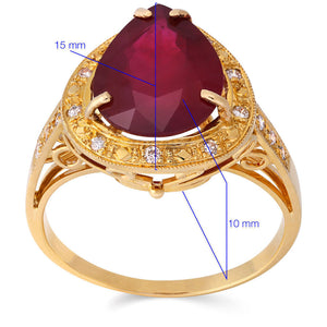 Anel em Ouro Amarelo de Rubi Gota com Diamantes