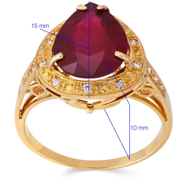 Anel em Ouro Amarelo de Rubi Gota com Diamantes