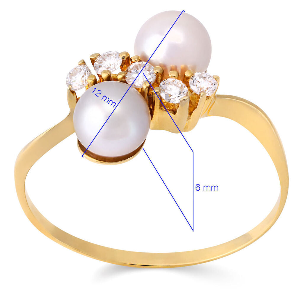 Anel em Ouro Amarelo de  Pérola com Diamantes