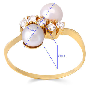 Anel em Ouro Amarelo de  Pérola com Diamantes
