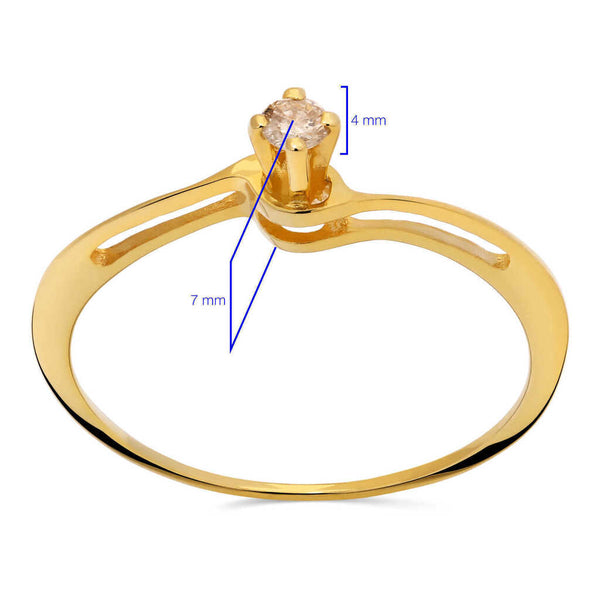Anel em Ouro Amarelo 18k Solitário Aro Desencontrado com Diamante