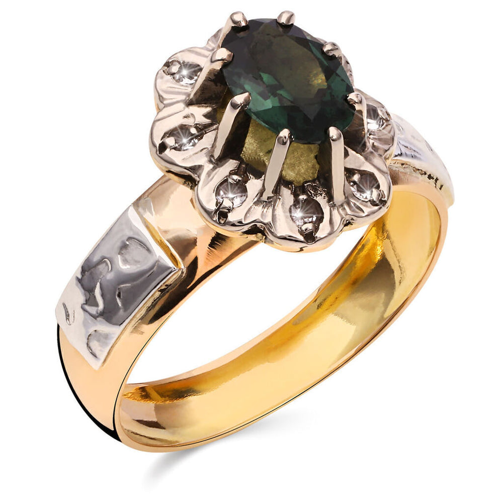 Anel em Ouro Amarelo 18k Formatura Pedra Sintética Verde e Branca