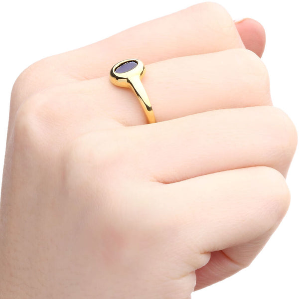 Anel em Ouro Amarelo 18k com Safira Azul