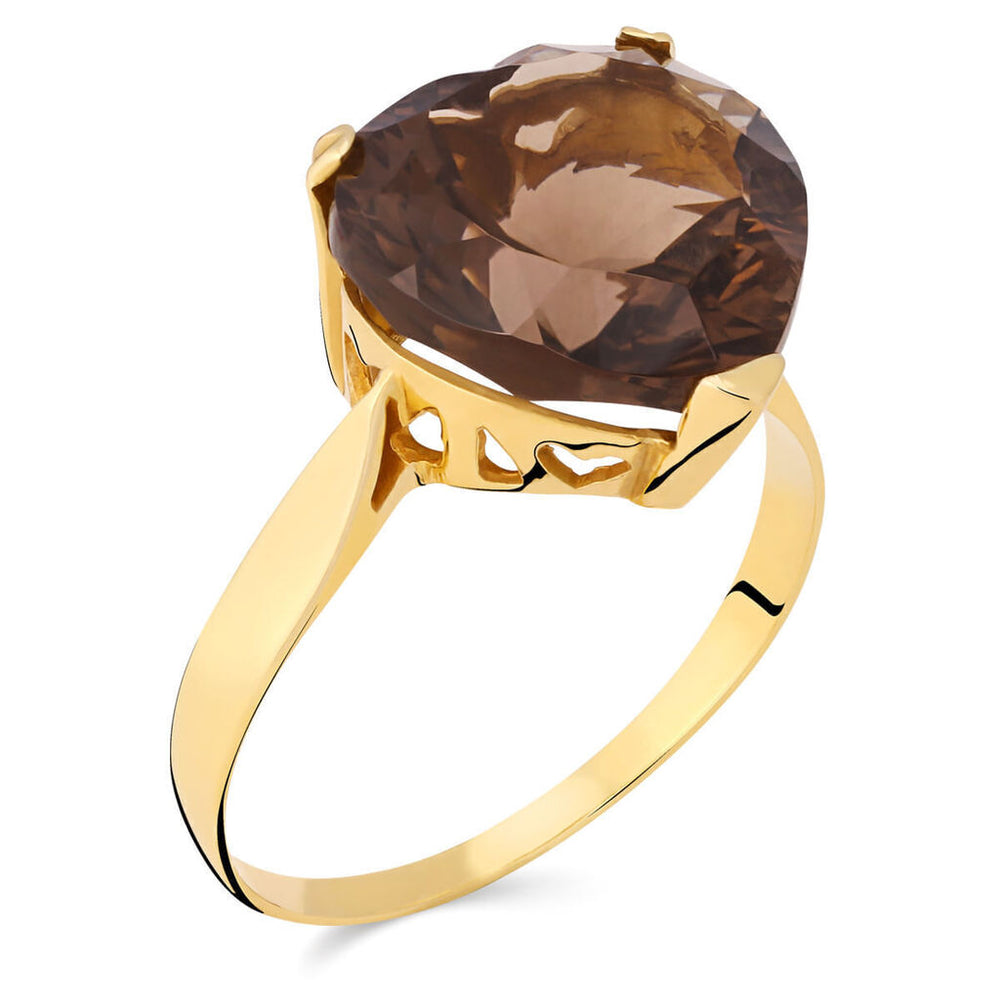 Anel em Ouro 18 k com Quartzo Fumê Coração