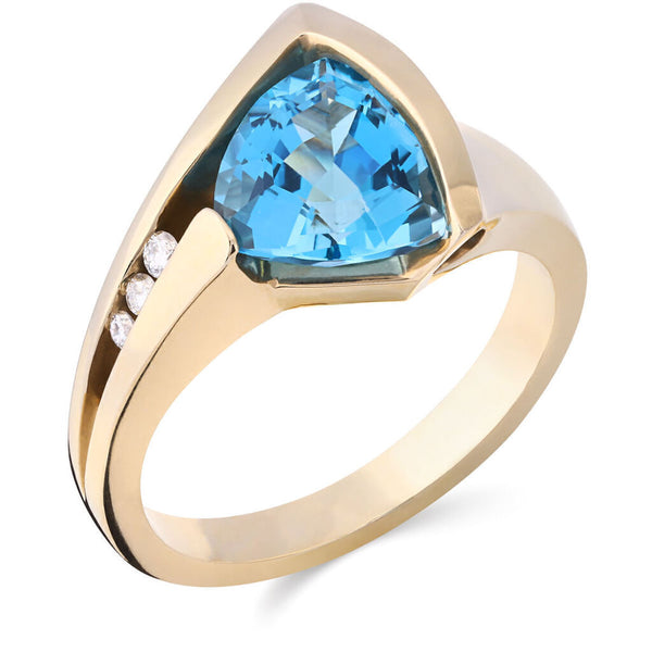 Anel em Ouro Amarelo 18k com Topazios Azuis e Diamantes