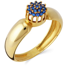 Anel em Ouro Amarelo Chuveiro com Pedra Azul Sintética