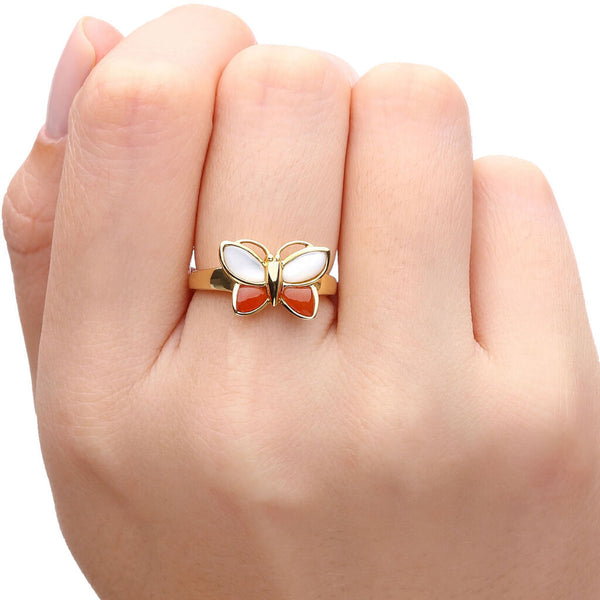Anel em Ouro Amarelo 18k Borboletinha com Madre Perola e Jasper