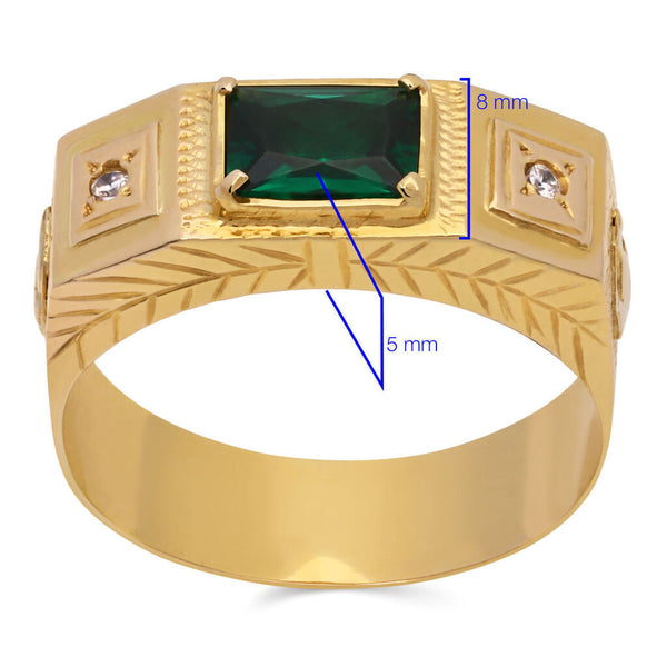 Anel em Ouro Amarelo 18k Formatura Obsidiana Esmeralda e Zircônias