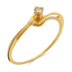 Anel em Ouro Amarelo 18k Solitário Aro Desencontrado com Diamante