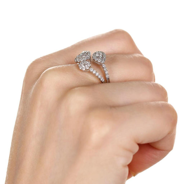 Anel de Ouro Branco 18k Coração, Gota e Circulo com Diamantes