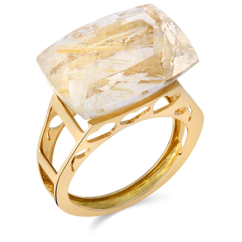Anel em Ouro Amarelo 18k com  Quartzo Rutilado