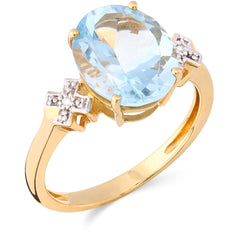 Anel em Ouro Amarelo com Água Marinha Oval e Diamantes