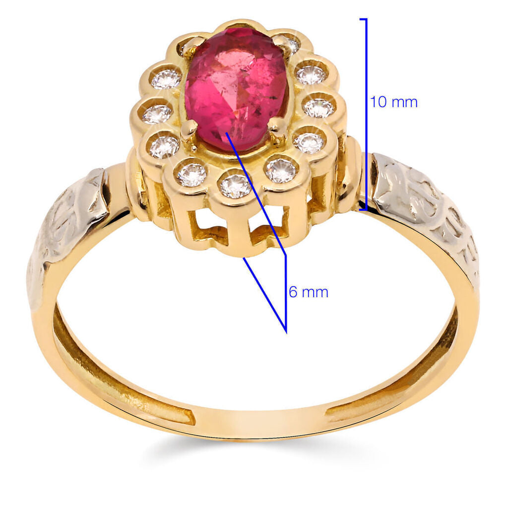 Anel em Ouro Amarelo 18k Formatura Turmalina Rosa e Zircônias