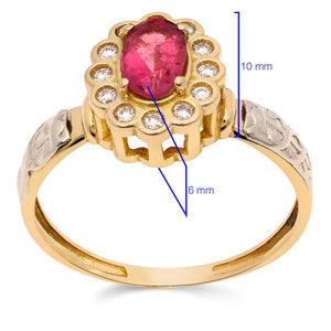 Anel em Ouro Amarelo 18k Formatura Turmalina Rosa e Zircônias