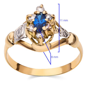 Anel em Ouro Amarelo 18k Formatura com Pedras Azul e Brancas Sinteticas