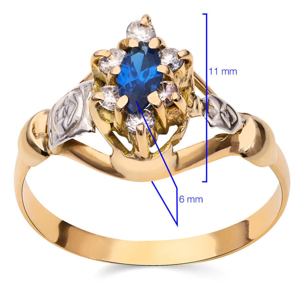 Anel em Ouro Amarelo 18k Formatura com Pedras Azul e Brancas Sinteticas