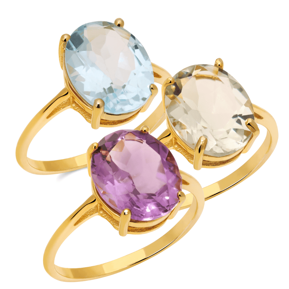 Conjunto Anéis Oval Prata com banho em ouro amarelo