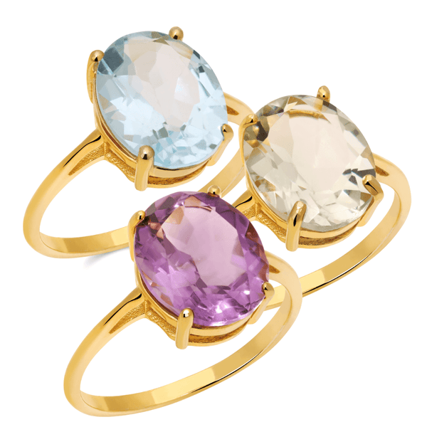 Conjunto Anéis Oval Prata com banho em ouro amarelo