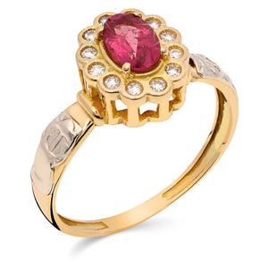 Anel em Ouro Amarelo 18k Formatura Turmalina Rosa e Zircônias